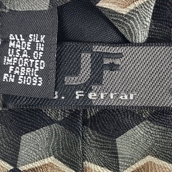 JF J Ferrar Mens Black, Cream, Tan, Green, 100% Silk Classic Business Neck Tie - Picture 9 of 9